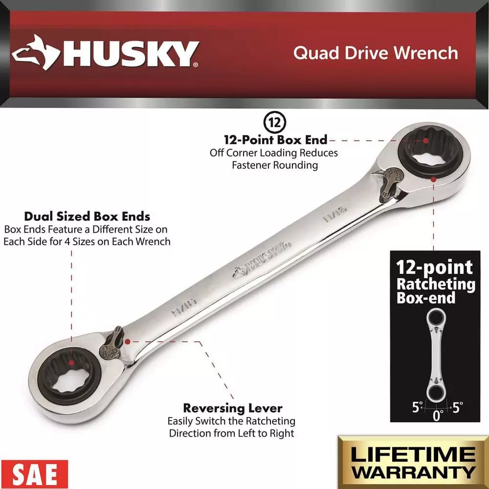 Husky SAE Quad Drive Ratcheting Wrench Set (2-Piece) 5 Husky SAE Quad Drive Ratcheting Wrench Set (2-Piece) - Image 3