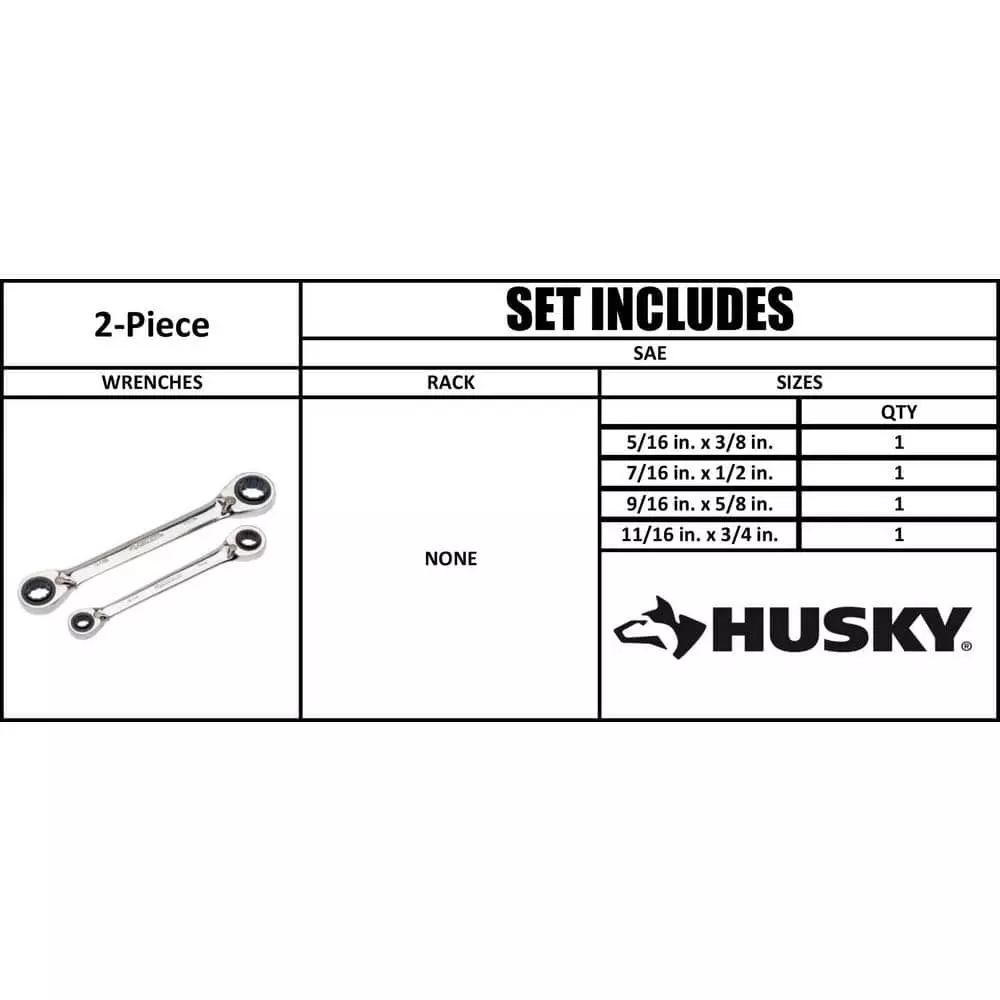 Husky SAE Quad Drive Ratcheting Wrench Set (2-Piece) 9 Husky SAE Quad Drive Ratcheting Wrench Set (2-Piece) - Image 7