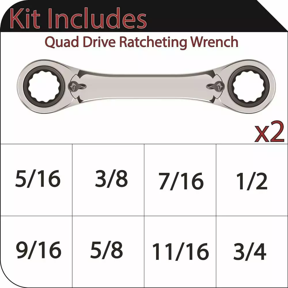 Husky SAE Quad Drive Ratcheting Wrench Set (2-Piece) 4 Husky SAE Quad Drive Ratcheting Wrench Set (2-Piece) - Image 2