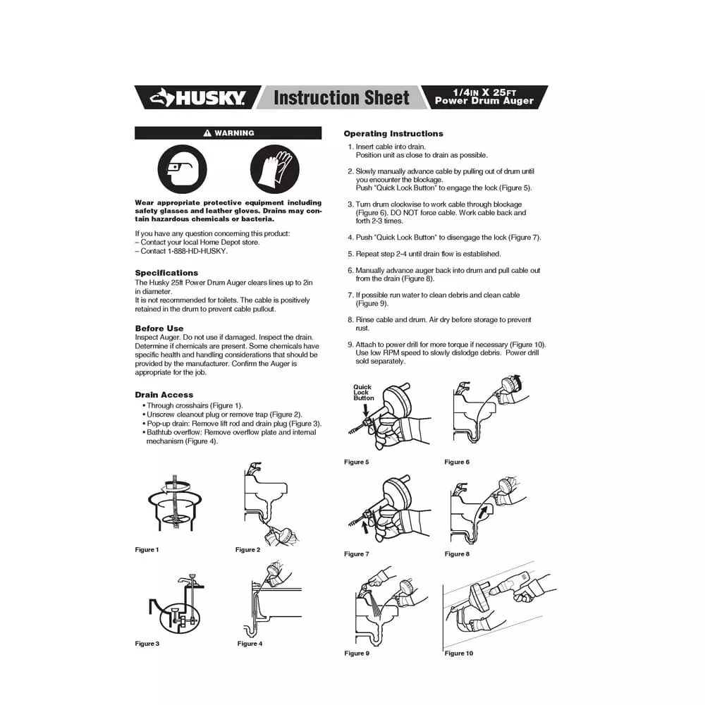 Husky 1/4 in. x 25 ft. Power Drum Auger 12 Husky 1/4 in. x 25 ft. Power Drum Auger - Image 10