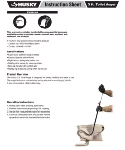 Husky 3 ft. Toilet Auger -Deals Hand Tools Zone Store husky drain snakes 82 972 111 40 1000