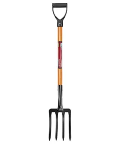 Husky 28 in. D-Grip Short Wood Handle 4-Tine Spading Garden Fork