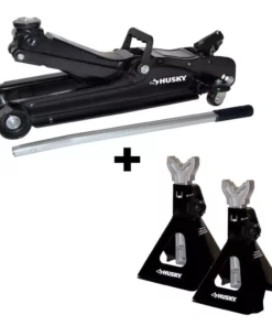 Husky 2-1/2-Ton Low Profile Floor Jack with Quick Lift and Jack Stand Pair