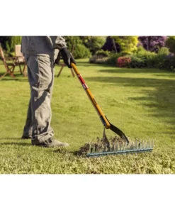 Husky 54 in. Long Wood Handle 19-Tine Adjustable Thatch Rake -Deals Hand Tools Zone Store husky landscaping rakes 77113 950 4f 1000