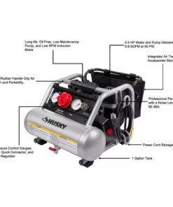 Husky 1 Gal. Portable Electric-Powered Silent Air Compressor -Deals Hand Tools Zone Store husky portable air compressors 3300113 31 1000