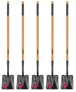 Husky 5-Piece 47 in. L Wood Handle Carbon Steel Transfer Shovel with Grip Garden Tool Set