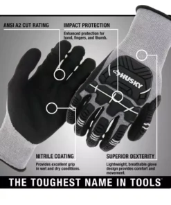 Husky Large ANSI 2 Cut Level Nitrile Coated Impact Work Glove -Deals Hand Tools Zone Store husky work gloves hk37130 lcc6 c3 1000