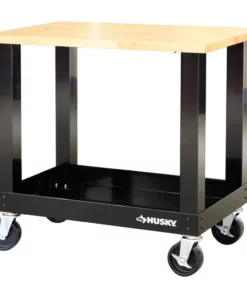 Husky 3 ft. Portable Solid Wood Top Workbench with Casters in Black