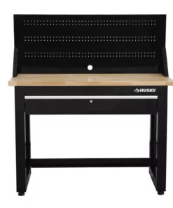 Husky 4 ft. Solid Wood Top Workbench in Black with Pegboard and 1 Drawer -Deals Hand Tools Zone Store husky workbenches g4801s us c3 1000
