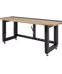 Husky 6 ft. Folding Adjustable Height Solid Wood Top Workbench in Black