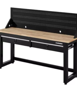 Husky 6 ft. Solid Wood Top Workbench in Black with Pegboard and 2 Drawers