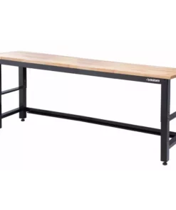 Husky 8 ft. Adjustable Height Solid Wood Top Workbench in Black for Ready to Assemble Steel Garage Storage System