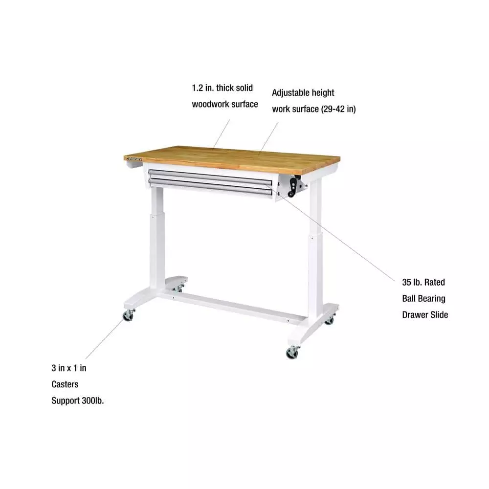 Husky 46 in. Adjustable Height Work Table with 2-Drawers in White 6 Husky 46 in. Adjustable Height Work Table with 2-Drawers in White - Image 4