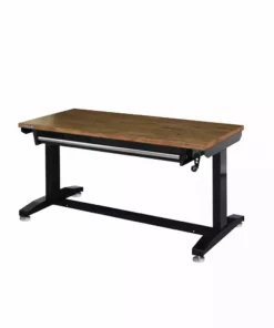 Husky 52 in.W x 24 in. D Steel 1-Drawer Adjustable Height Workbench with Dark Stained Wood Top in Gloss Black -Deals Hand Tools Zone Store husky workbenches holt5201b11 1f 1000