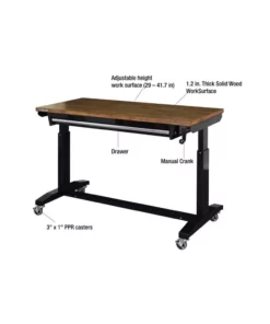 Husky 52 in.W x 24 in. D Steel 1-Drawer Adjustable Height Workbench with Dark Stained Wood Top in Gloss Black -Deals Hand Tools Zone Store husky workbenches holt5201b11 31 1000