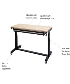 Husky 52 in. Adjustable Height Work Table with 2-Drawers in Black -Deals Hand Tools Zone Store husky workbenches holt5202b12 1d 1000