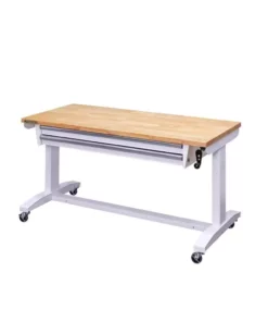 Husky 52 in. Adjustable Height Workbench Table with 2-Drawers in White