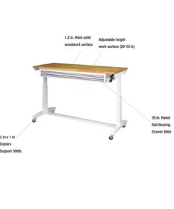 Husky 52 in. W x 24 in. D Steel 2-Drawer Adjustable Height Solid Wood Top Workbench Table in White -Deals Hand Tools Zone Store husky workbenches holt5202bj2 1d 1000