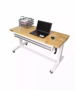Husky 52 in. W x 24 in. D Steel 2-Drawer Adjustable Height Solid Wood Top Workbench Table in White -Deals Hand Tools Zone Store husky workbenches holt5202bj2 77 1000