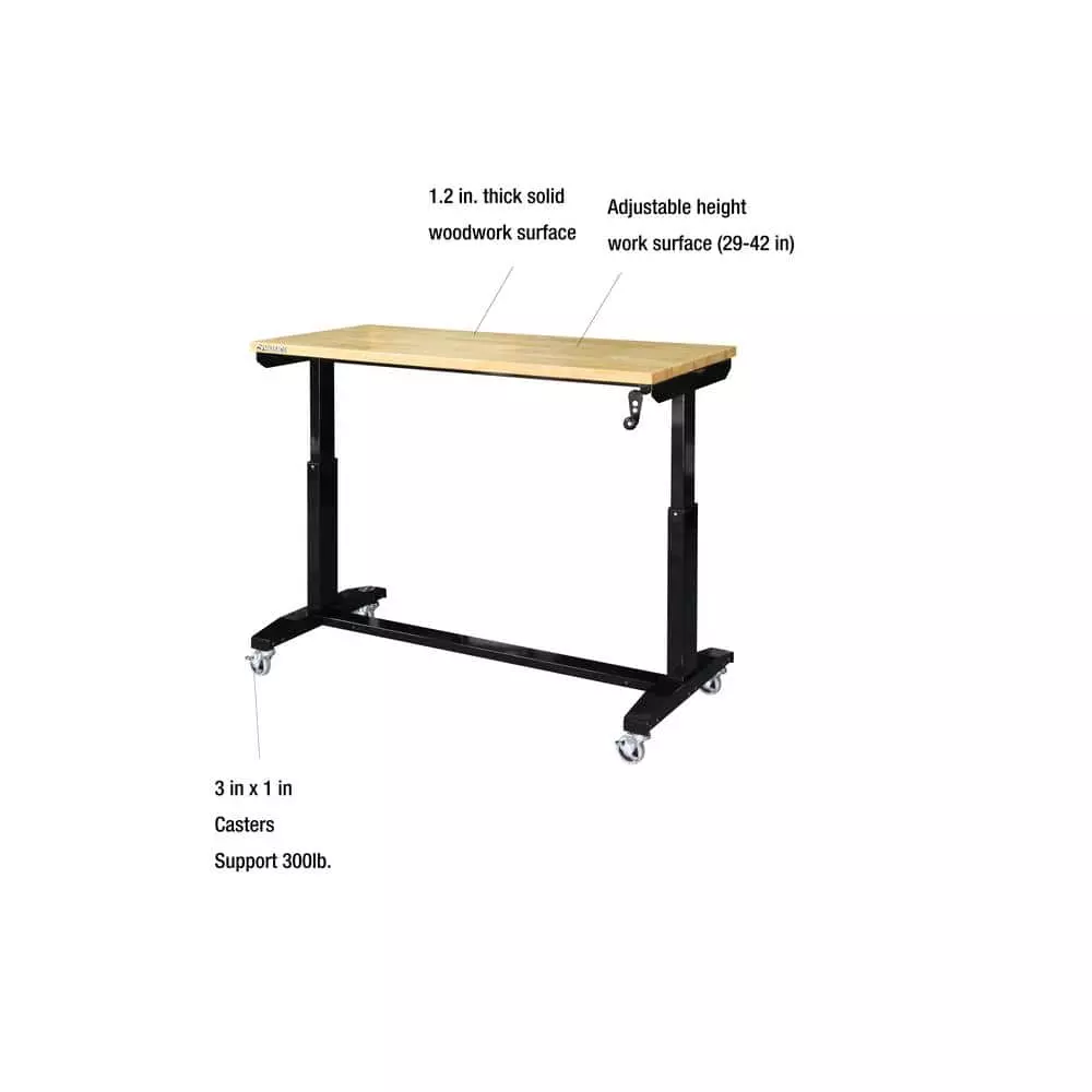 Husky 52 in. W x 24 in. D Adjustable Height Solid Wood Top Workbench Table in Black 7 Husky 52 in. W x 24 in. D Adjustable Height Solid Wood Top Workbench Table in Black - Image 5