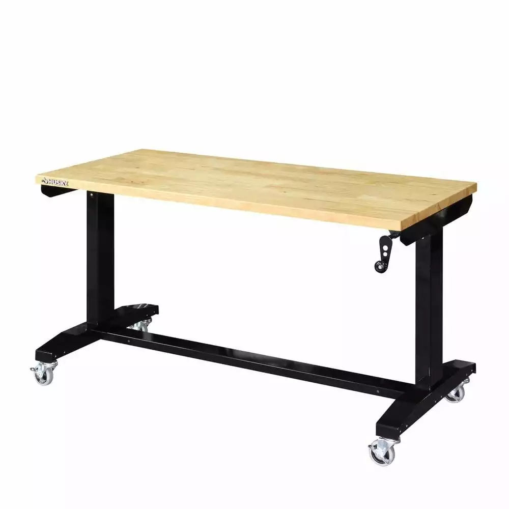 Husky 52 in. W x 24 in. D Adjustable Height Solid Wood Top Workbench Table in Black 3 Husky 52 in. W x 24 in. D Adjustable Height Solid Wood Top Workbench Table in Black