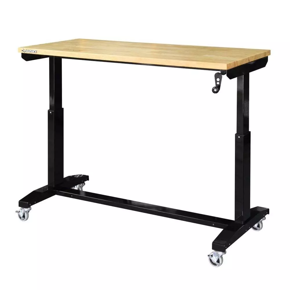 Husky 52 in. W x 24 in. D Adjustable Height Solid Wood Top Workbench Table in Black 8 Husky 52 in. W x 24 in. D Adjustable Height Solid Wood Top Workbench Table in Black - Image 6