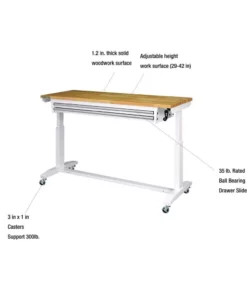 Husky 62 in. Adjustable Height Work with 2-Drawers Table in White -Deals Hand Tools Zone Store husky workbenches holt6202bj2 a0 1000