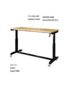 Husky 62 in. W x 24 in. D Adjustable Height Solid Wood Top Workbench Table in Black -Deals Hand Tools Zone Store husky workbenches holt62xdb12 1d 1000