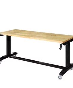 Husky 62 in. W x 24 in. D Adjustable Height Solid Wood Top Workbench Table in Black