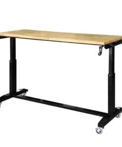 Husky 62 in. W x 24 in. D Adjustable Height Solid Wood Top Workbench Table in Black -Deals Hand Tools Zone Store husky workbenches holt62xdb12 66 1000