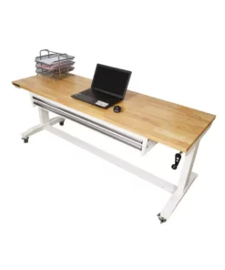 Husky 72 in. 2-Drawers Adjustable Height Work Table in White -Deals Hand Tools Zone Store husky workbenches holt7202bj2 66 1000