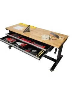Husky 62 in. Adjustable Height Workbench Table with 2-Drawers in Black -Deals Hand Tools Zone Store husky workbenches hotl6202b12 77 1000