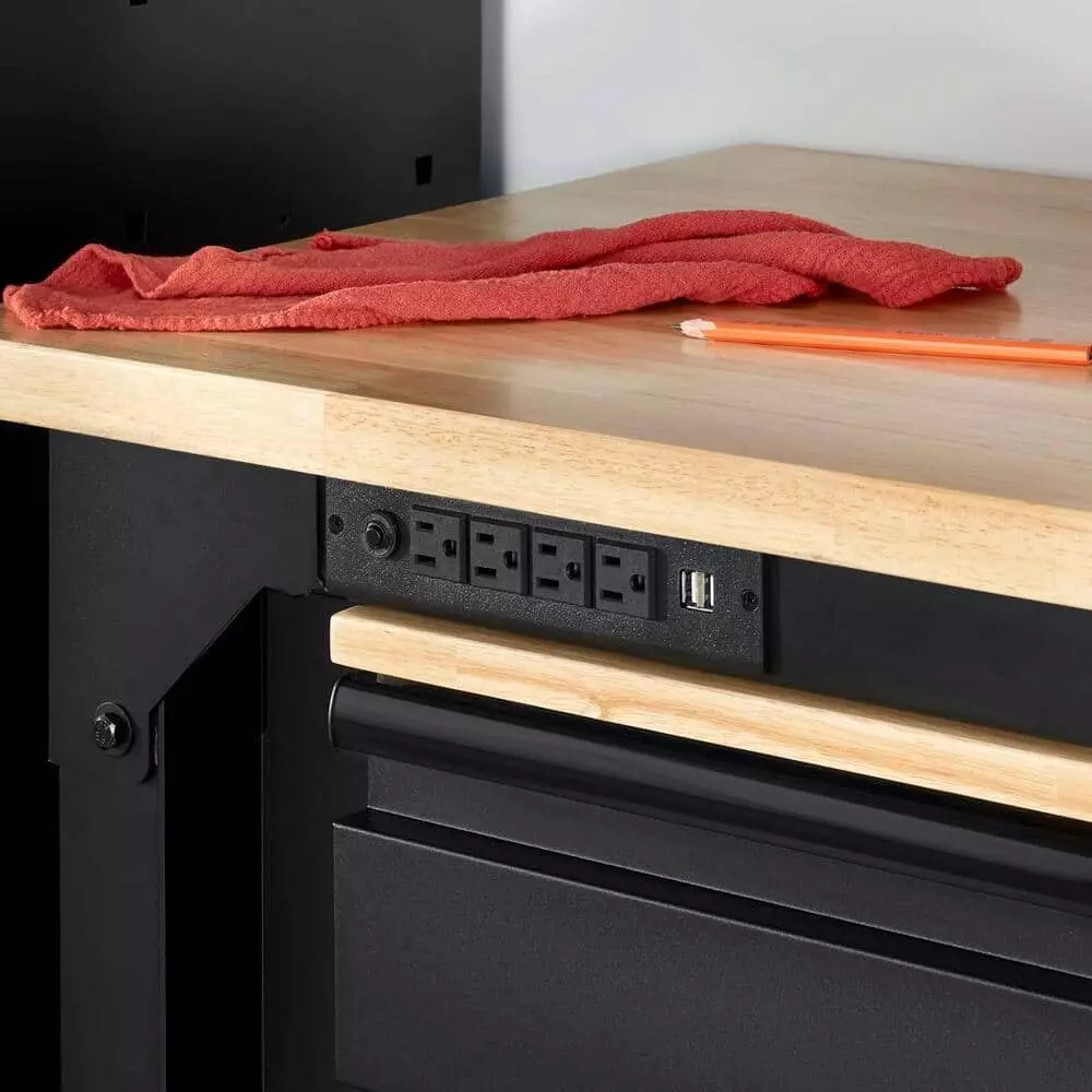 Husky 6 ft. Adjustable Height Solid Wood Top Workbench in Black for Heavy Duty Welded Steel Garage Storage System 7 Husky 6 ft. Adjustable Height Solid Wood Top Workbench in Black for Heavy Duty Welded Steel Garage Storage System - Image 5