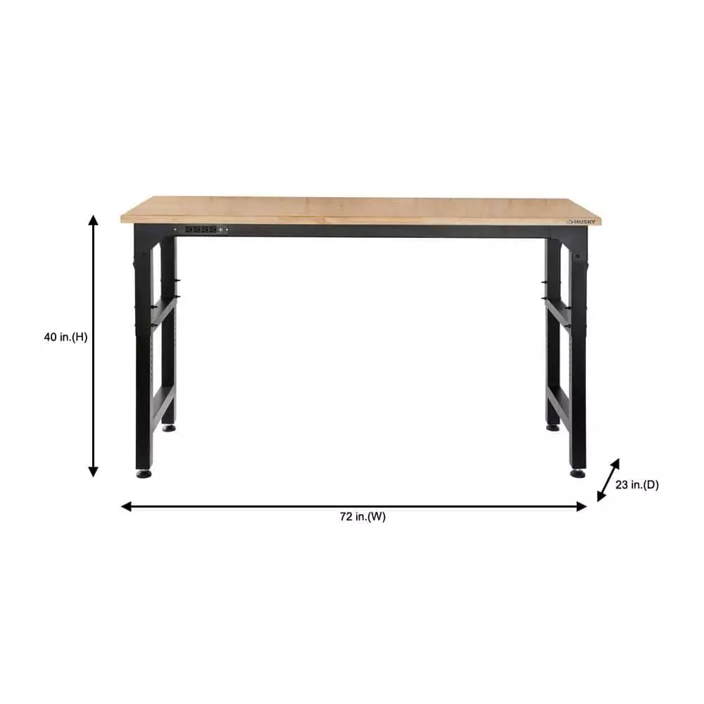Husky 6 ft. Adjustable Height Solid Wood Top Workbench in Black for Heavy Duty Welded Steel Garage Storage System 6 Husky 6 ft. Adjustable Height Solid Wood Top Workbench in Black for Heavy Duty Welded Steel Garage Storage System - Image 4