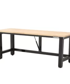Husky 6 ft. Folding Adjustable Height Solid Wood Top Workbench in Black
