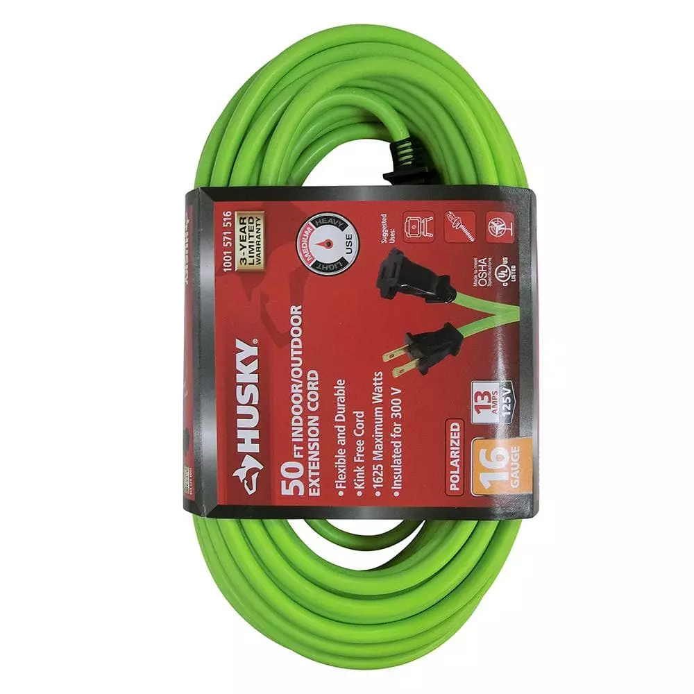 Husky 50 ft. 16/2 Indoor/Outdoor Extension Cord, Green 5 Husky 50 ft. 16/2 Indoor/Outdoor Extension Cord, Green - Image 3