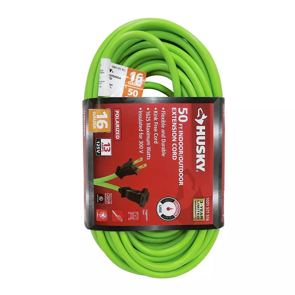 Husky 50 ft. 16/2 Indoor/Outdoor Extension Cord, Green 6 Husky 50 ft. 16/2 Indoor/Outdoor Extension Cord, Green - Image 4