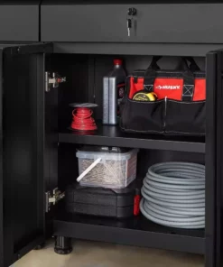 Husky Regular Duty Welded 24-Gauge Steel 1-Drawer 2-Door Garage Base Cabinet in Black (24 in. W x 33 in. H x 16 in. D) -Deals Hand Tools Zone Store matte black powder coating husky free standing cabinets g2401b us 77 1000