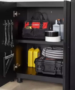 Husky Regular Duty Welded 24-Gauge Steel 2-Door Garage Base Cabinet in Black (24 in. W x 33 in. H x 16 in. D) -Deals Hand Tools Zone Store matte black powder coating husky free standing cabinets h24bc2door 66 1000