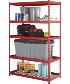 Husky 5-Tier Heavy Duty Steel Garage Storage Shelving Unit in Red (48 in. W x 78 in. H x 24 in. D) -Deals Hand Tools Zone Store red black husky freestanding shelving units mr482478w5 r 77 1000
