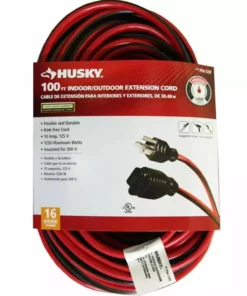Husky 100 ft. 16/3 Medium-Duty Indoor/Outdoor Extension Cord, Red and Black
