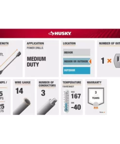 Husky 50 ft. 14/3 Extension Cord -Deals Hand Tools Zone Store red black husky general purpose cords hw14350hrb 1d 1000