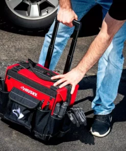 Husky 14 in. 13 Pocket Rolling Tool Bag -Deals Hand Tools Zone Store red black husky tool bags hd65014 th fa 1000