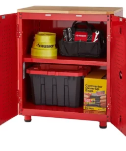 Husky Ready-to-Assemble 24-Gauge Steel 2-Door Garage Base Cabinet in Red (28 in. W x 32 in. H x 18 in. D) -Deals Hand Tools Zone Store red husky free standing cabinets g2802br us 66 1000