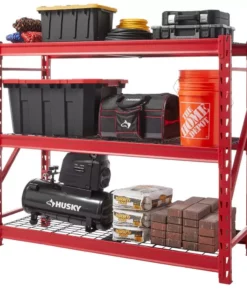 Husky 3-Tier Heavy Duty Industrial Welded Steel Garage Storage Shelving Unit in Red (65 in. W x 54 in. H x 24 in. D)