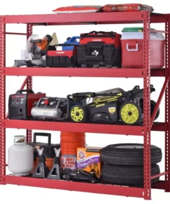 Husky 4-Tier Industrial Duty Steel Freestanding Garage Storage Shelving Unit in Red (77 in. W x 78 in. H x 24 in. D)