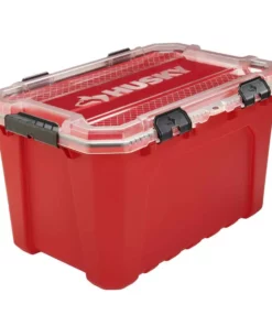 Husky 20-Gal. Professional Duty Waterproof Storage Container with Hinged Lid in Red