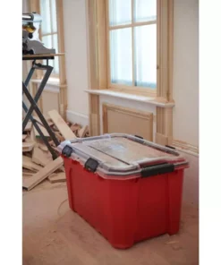 Husky 20-Gal. Professional Duty Waterproof Storage Container with Hinged Lid in Red -Deals Hand Tools Zone Store red husky storage bins 246842 66 1000