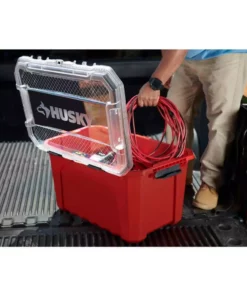 Husky 20-Gal. Professional Duty Waterproof Storage Container with Hinged Lid in Red -Deals Hand Tools Zone Store red husky storage bins 246842 c3 1000