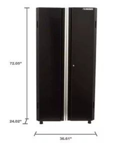Husky Ready-to-Assemble 24-Gauge Steel Garage Gear Cabinet in Black (36 in. W x 72 in. H x 24 in. D) -Deals Hand Tools Zone Store smooth glossy black powder coating husky free standing cabinets g3624w us a0 1000